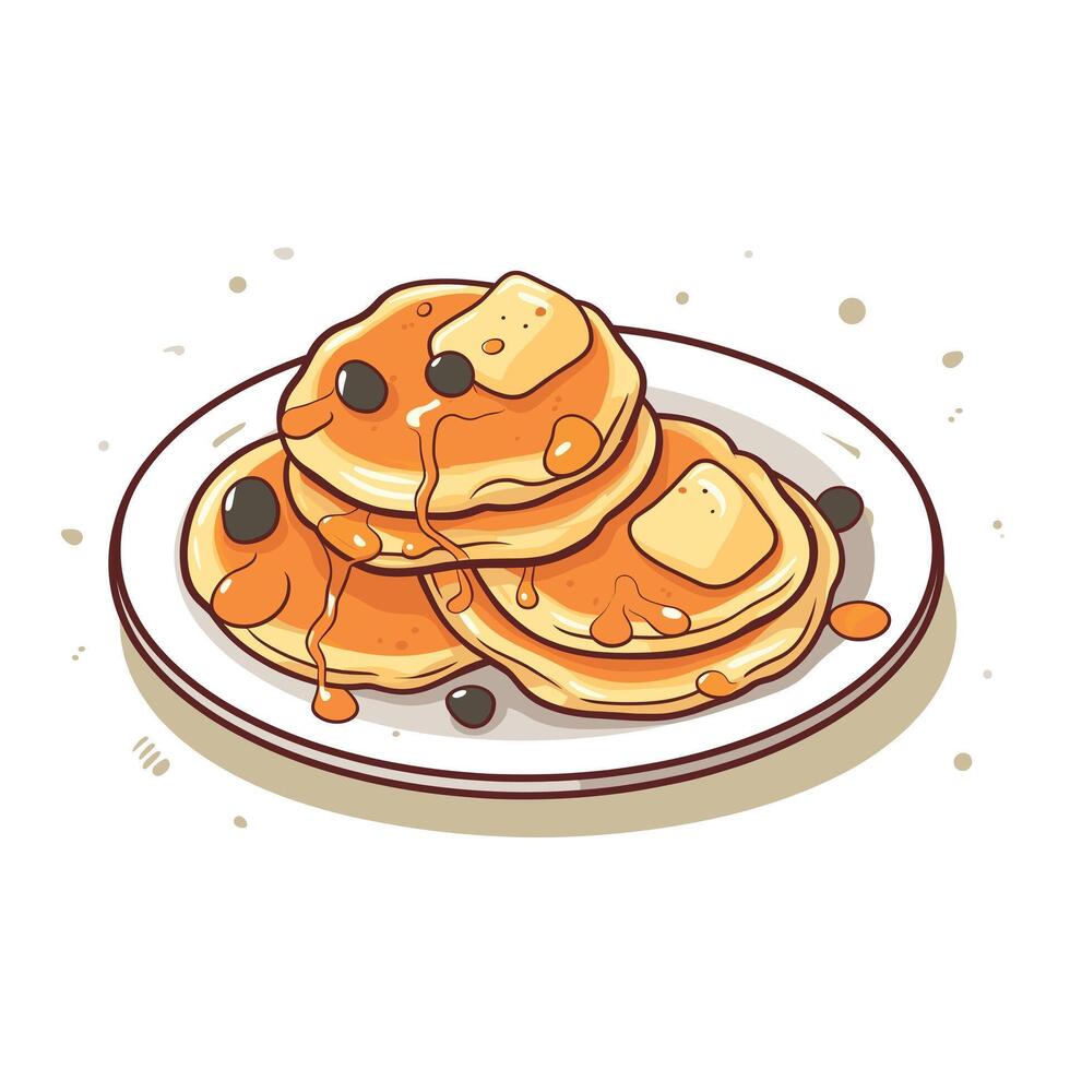 Delicious pancakes topped with syrup and butter on a plate with a warm and inviting appearance vector
