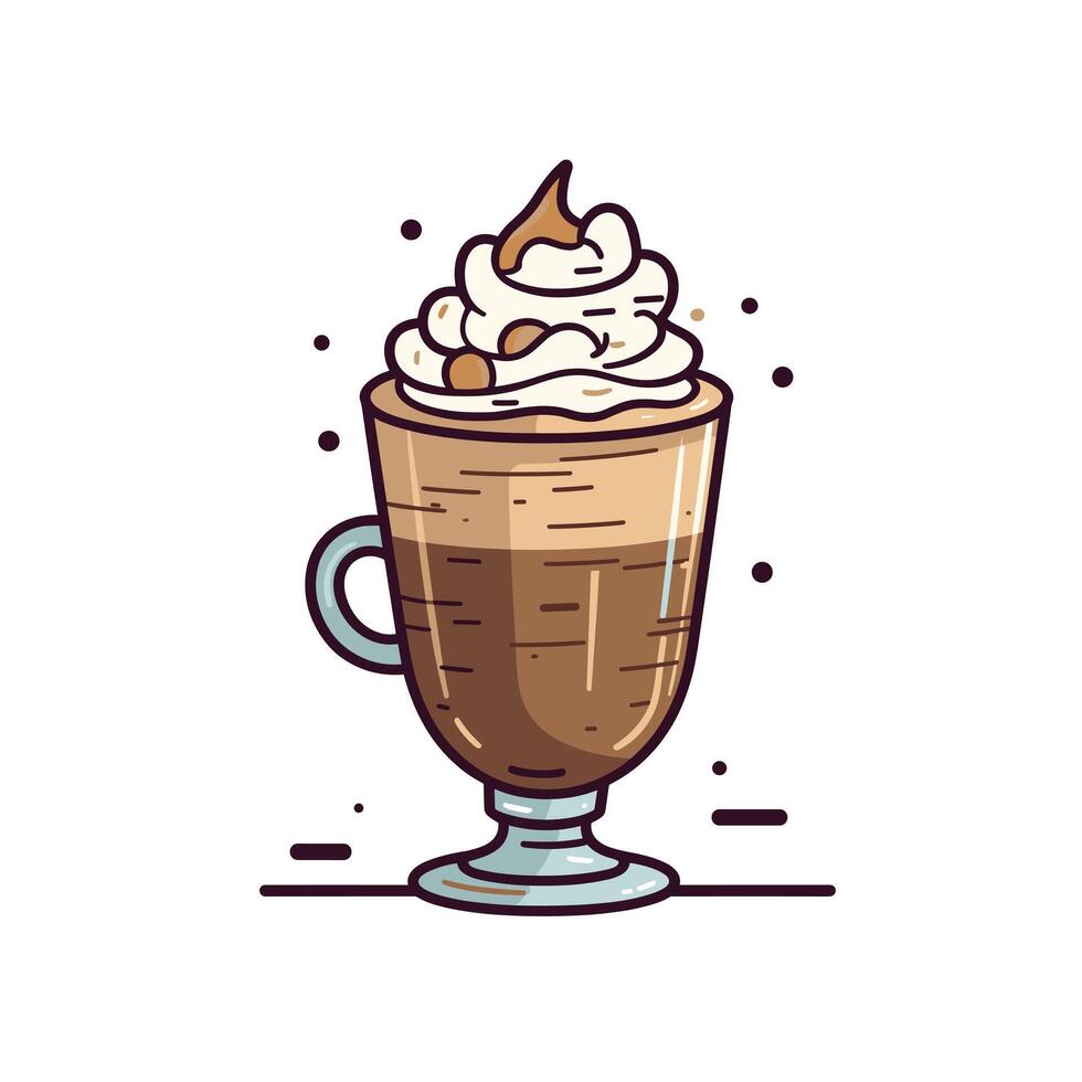 Delicious dessert beverage topped with whipped cream and caramel sauce in a clear glass cup vector