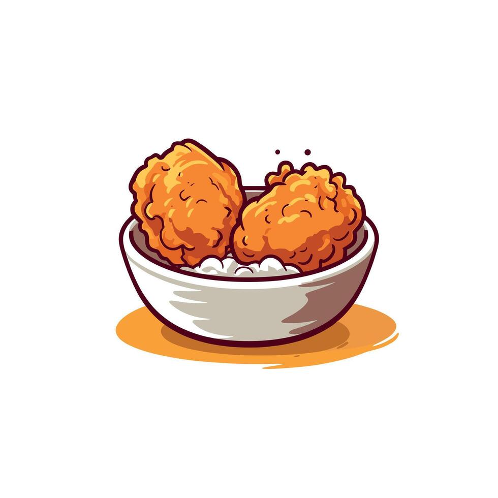 Delicious fried chicken served in a bowl with fluffy white rice and a hint of seasoning vector