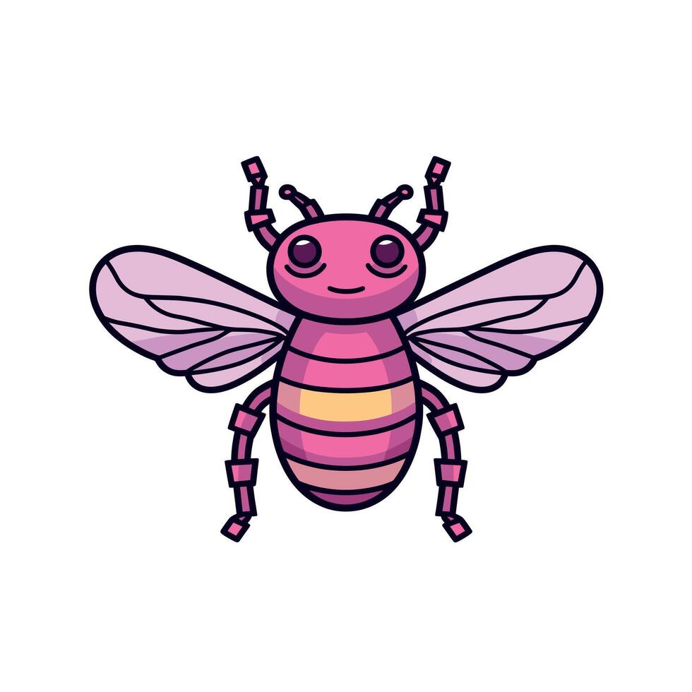 Cartoon illustration of a pink and purple bee with smiling face and playful wings vector