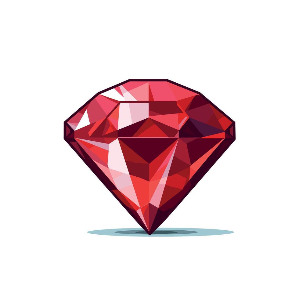 Bright red diamond sits on a clean surface reflecting light in a stunning geometric shape vector