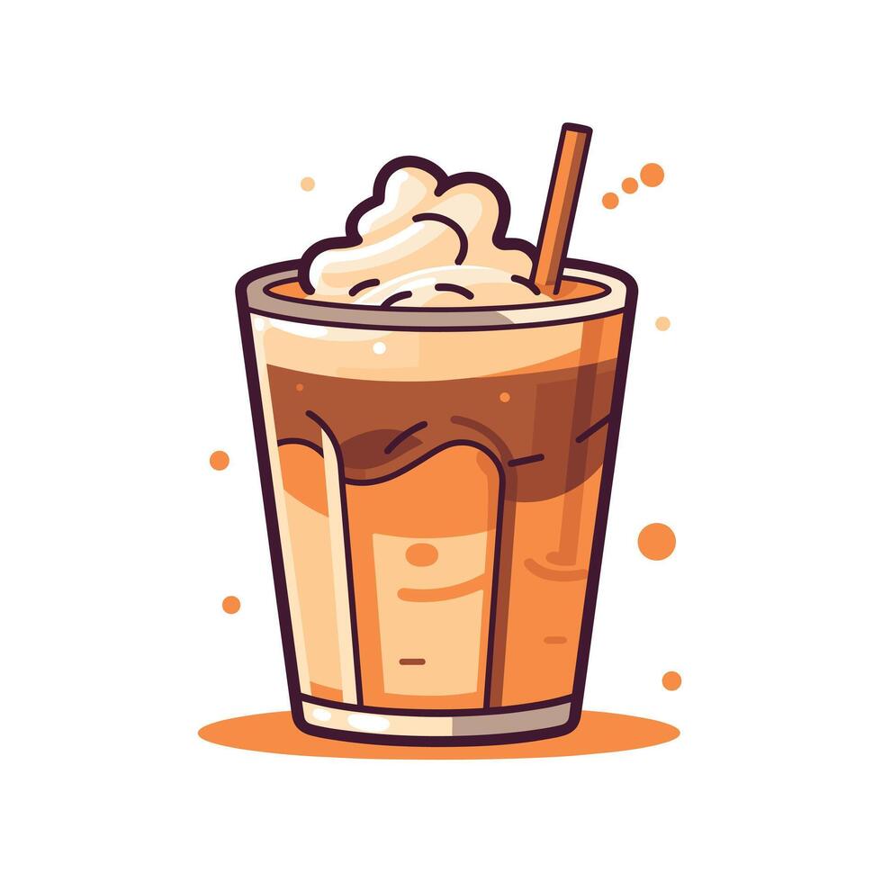 Iced coffee drink topped with whipped cream and a straw on a vibrant background vector