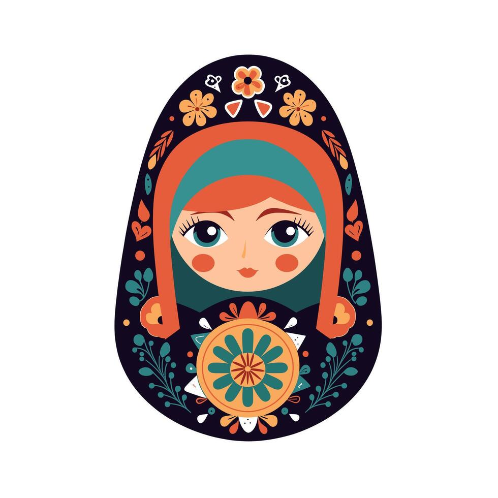 Colorful matryoshka doll with floral patterns and playful design representing traditional Russian art vector