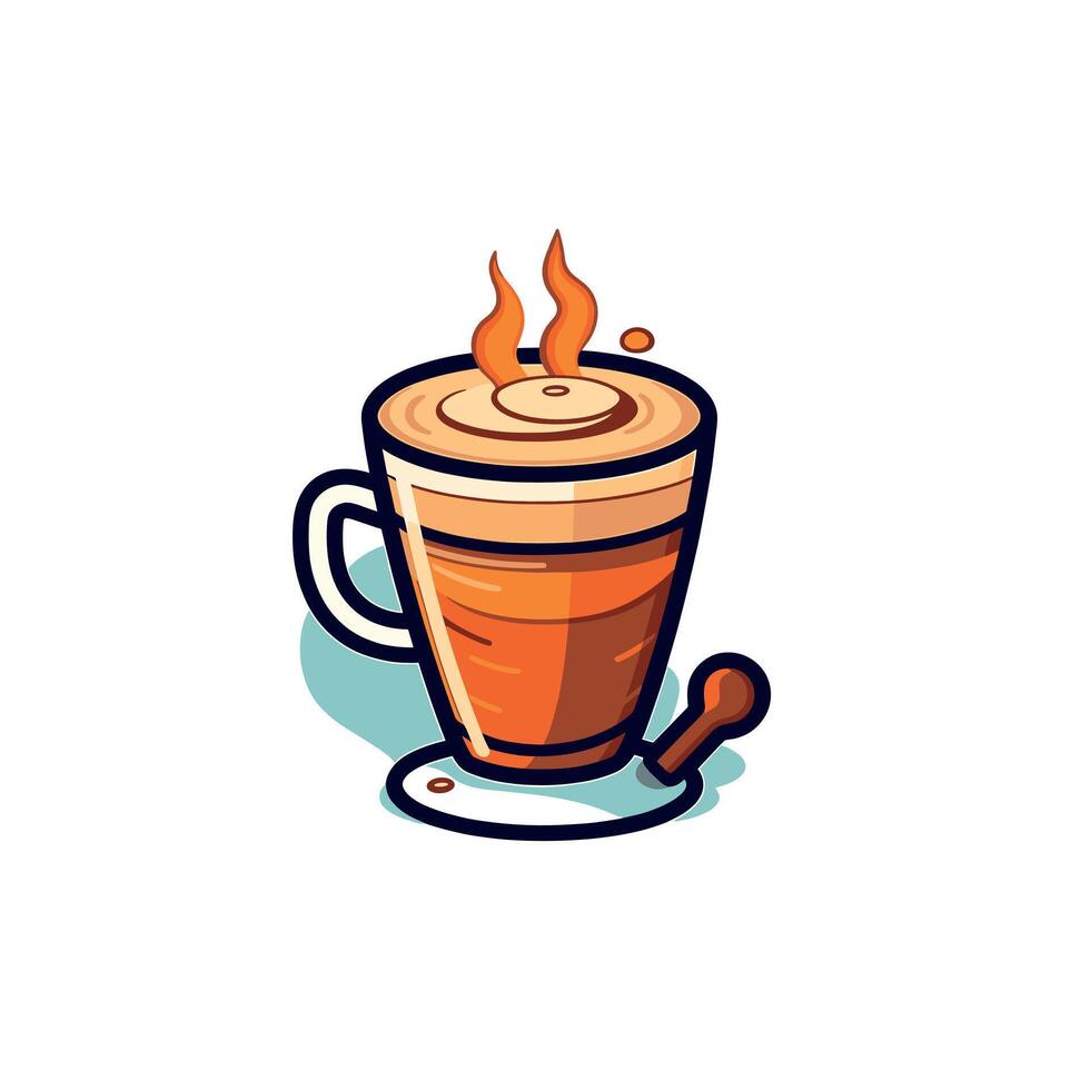 Hot cup of coffee with steam rising on a warm wooden table in a cozy cafe vector