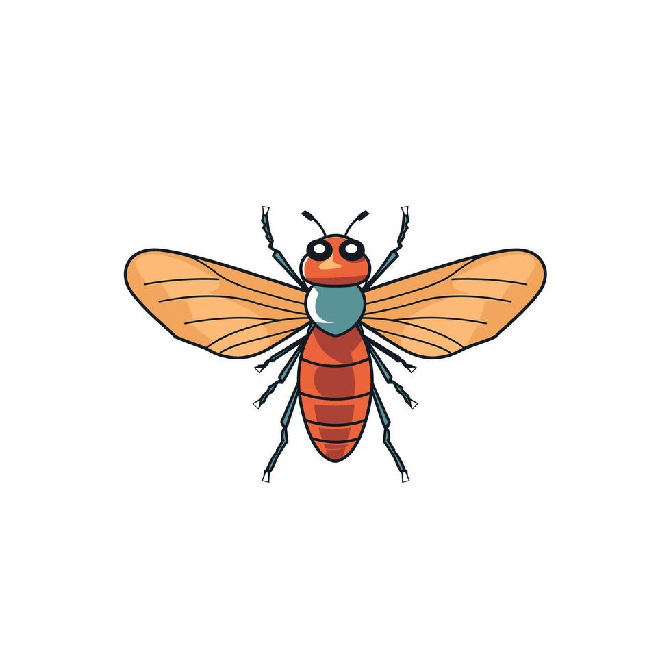 Brightly colored insect with orange wings and turquoise body against a simple background vector