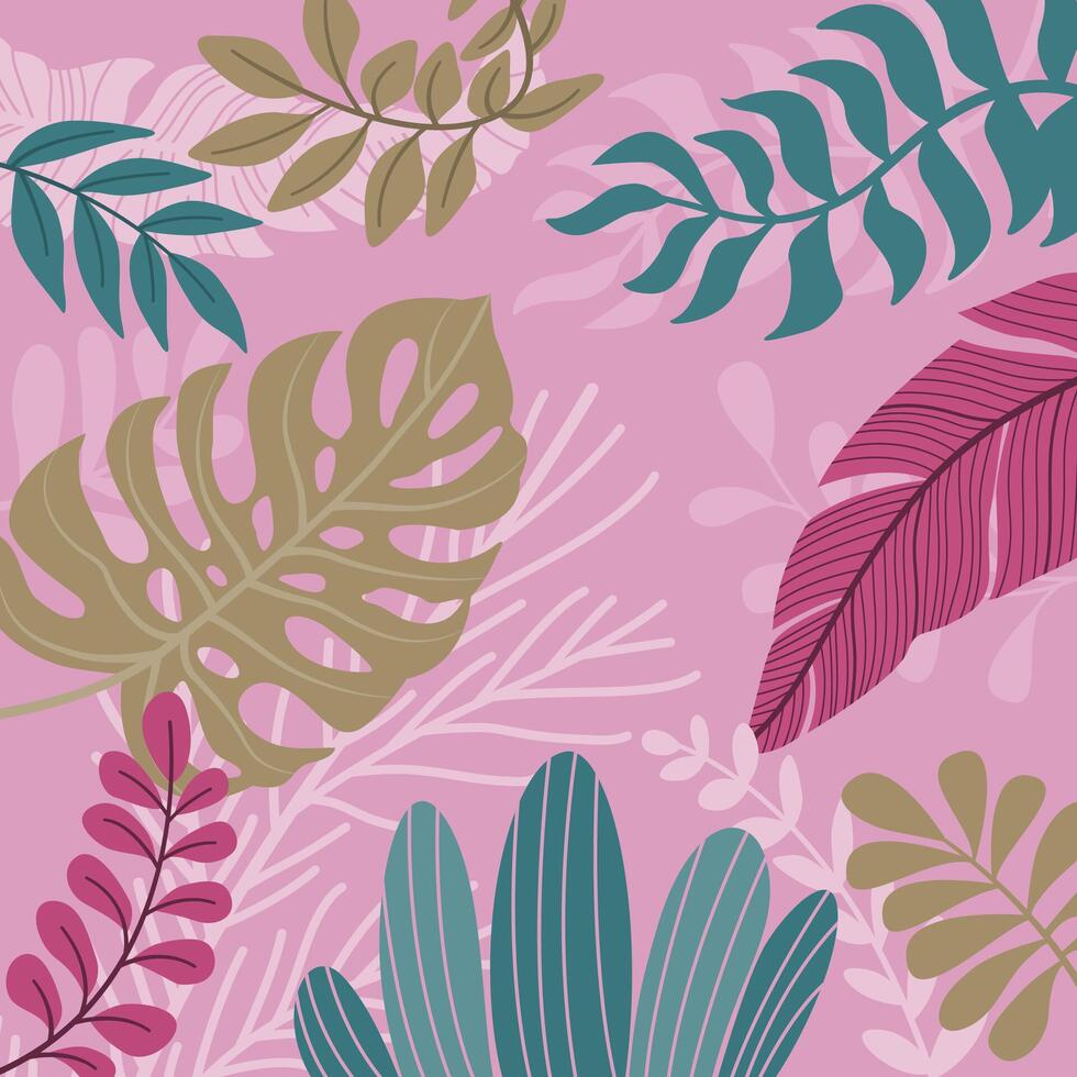 Pink colorful background with beautiful plants. vector