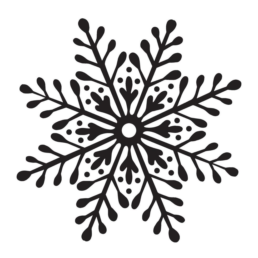 Snowflake black and white illustration for Christmas and New Year decorations. Ice star for winter holiday wrapping design. Isolated clipart for logo, web design, postcard, print, showcase, sale. vector