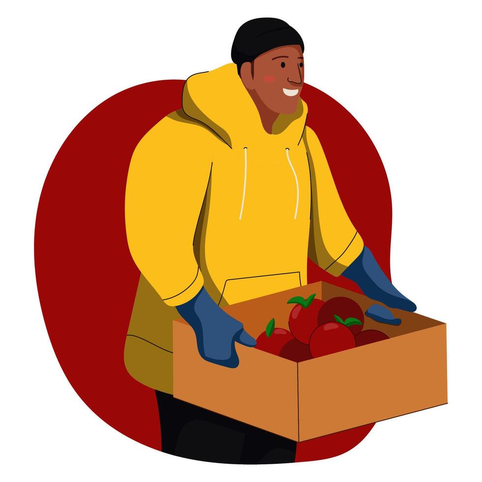Men Carrying Box Of Apple vector