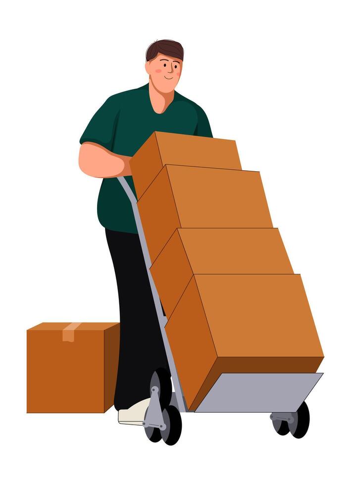 Boy Moving Several Box vector