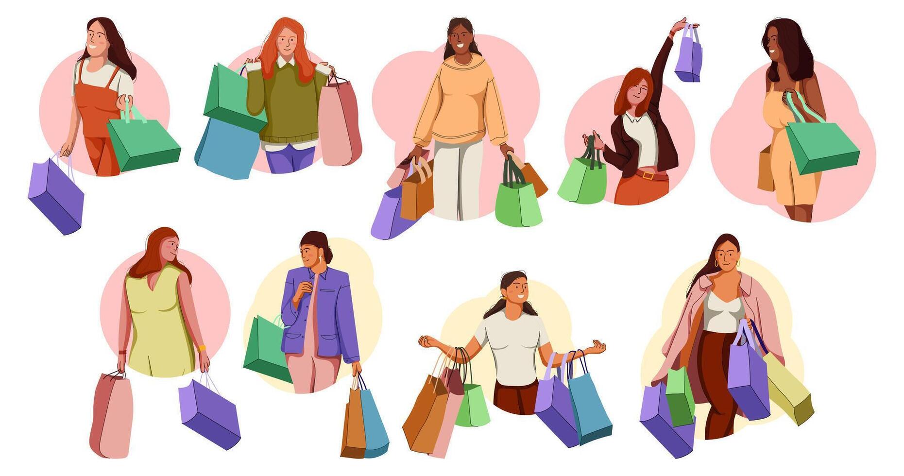 Set of Girl Shopping vector