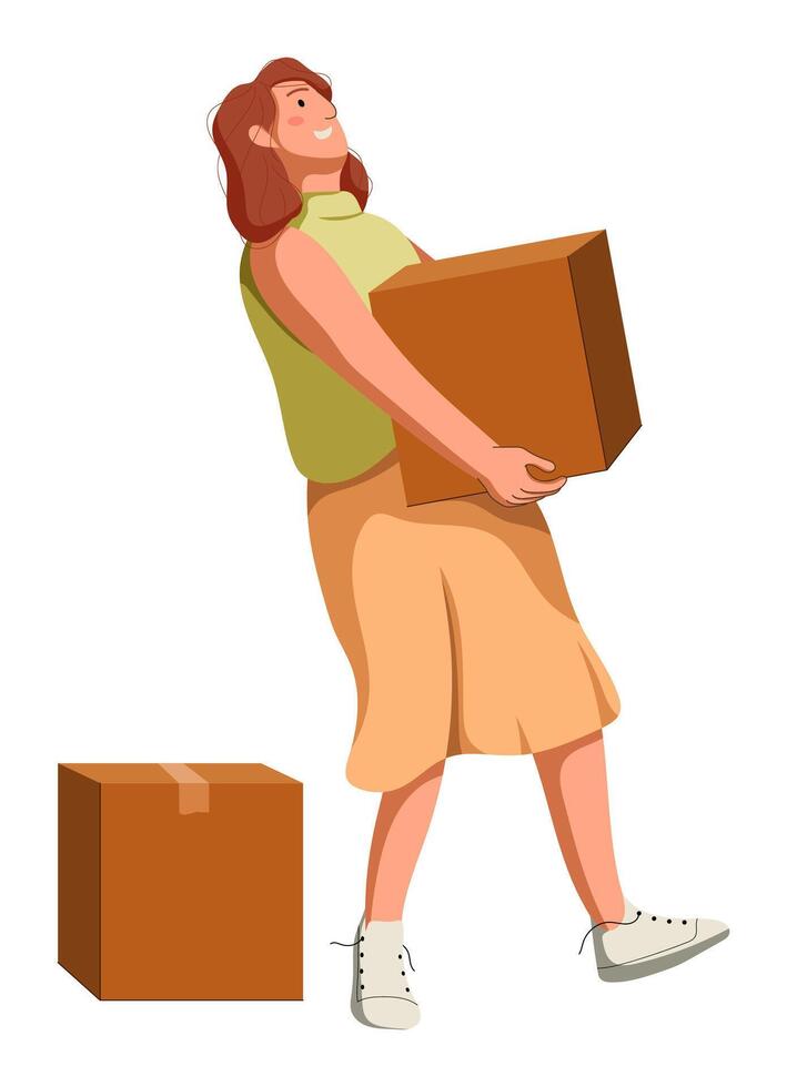 Girl Moving Box vector