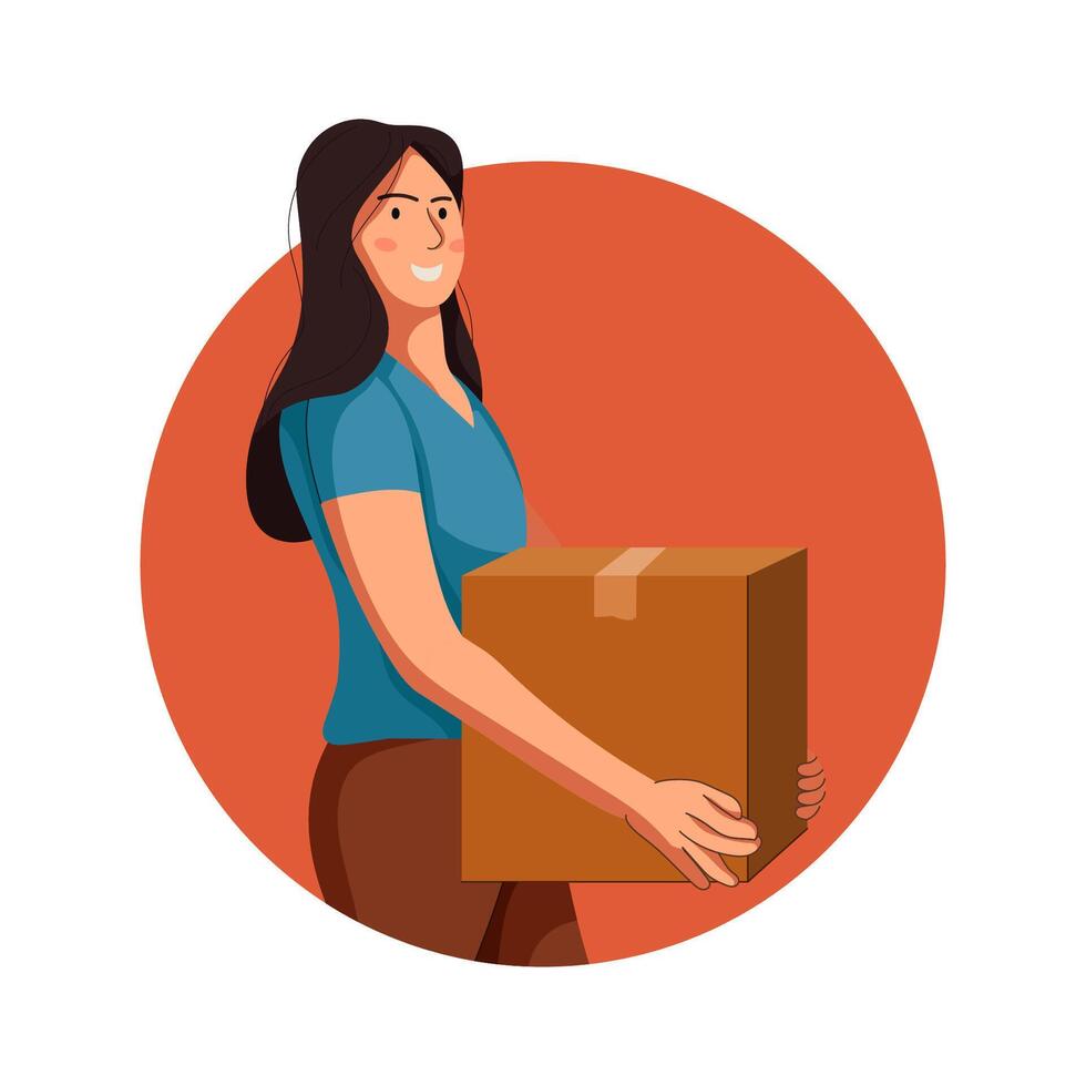 Delivery Women With Package vector