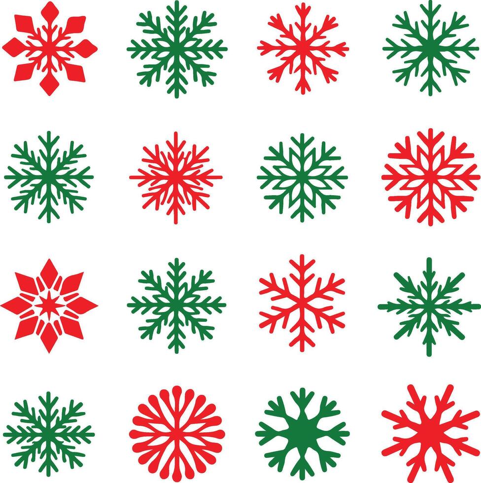 A set Christmas of snowflakes with a red And Green Snowflake white background vector