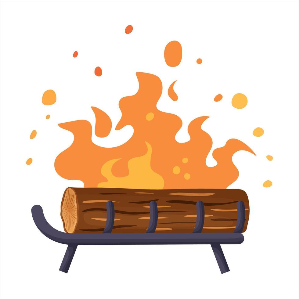 A bonfire made of wood on a metal stand for the fireplace. Isolated on a white background vector