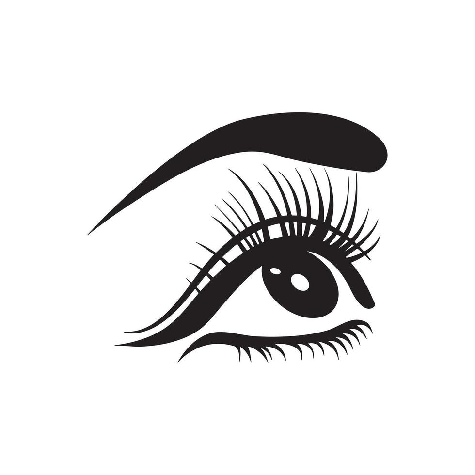 A Minimalist Illustration of an Eye with Defined Lashes and Brow. vector