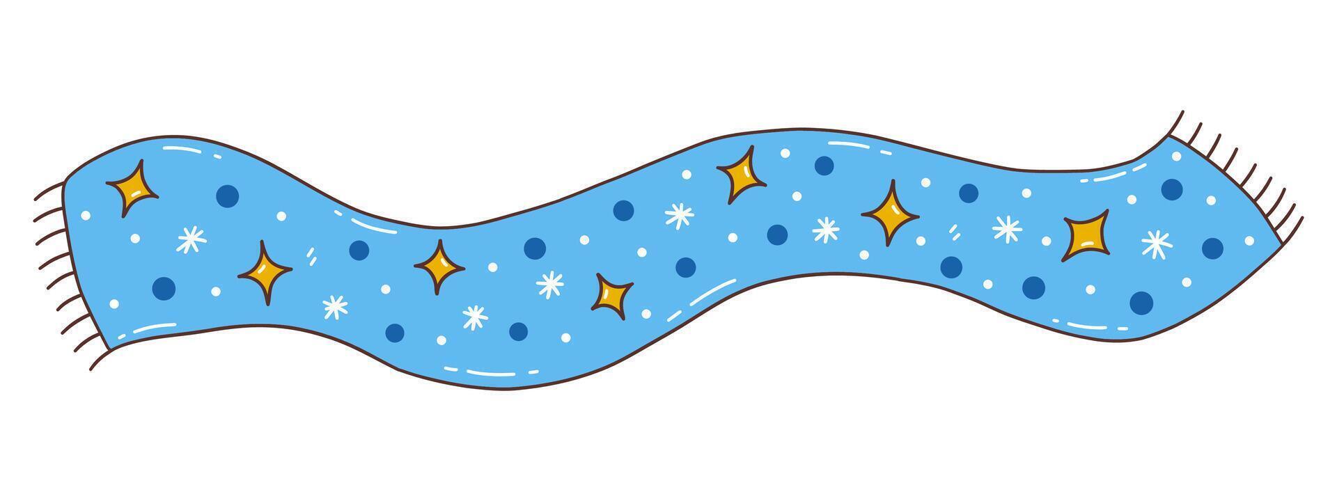 Warm winter blue scarf with stars and snowflakes. vector