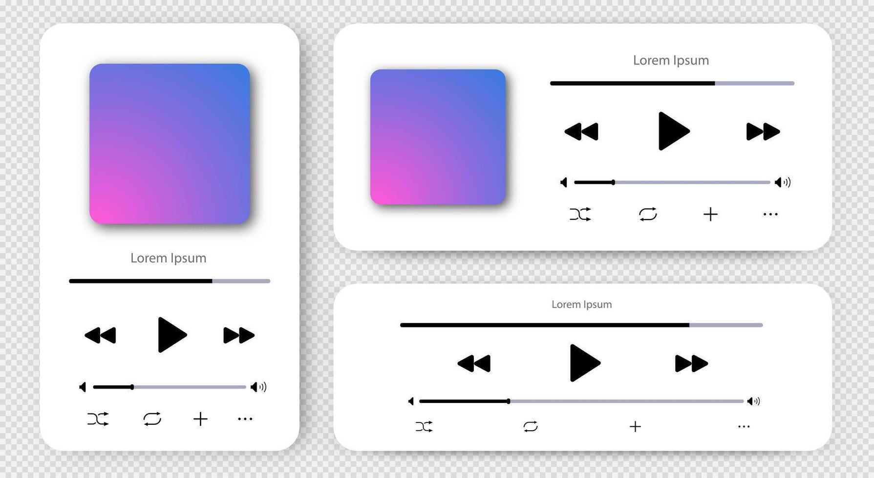 Podcast audio player bar template set vector