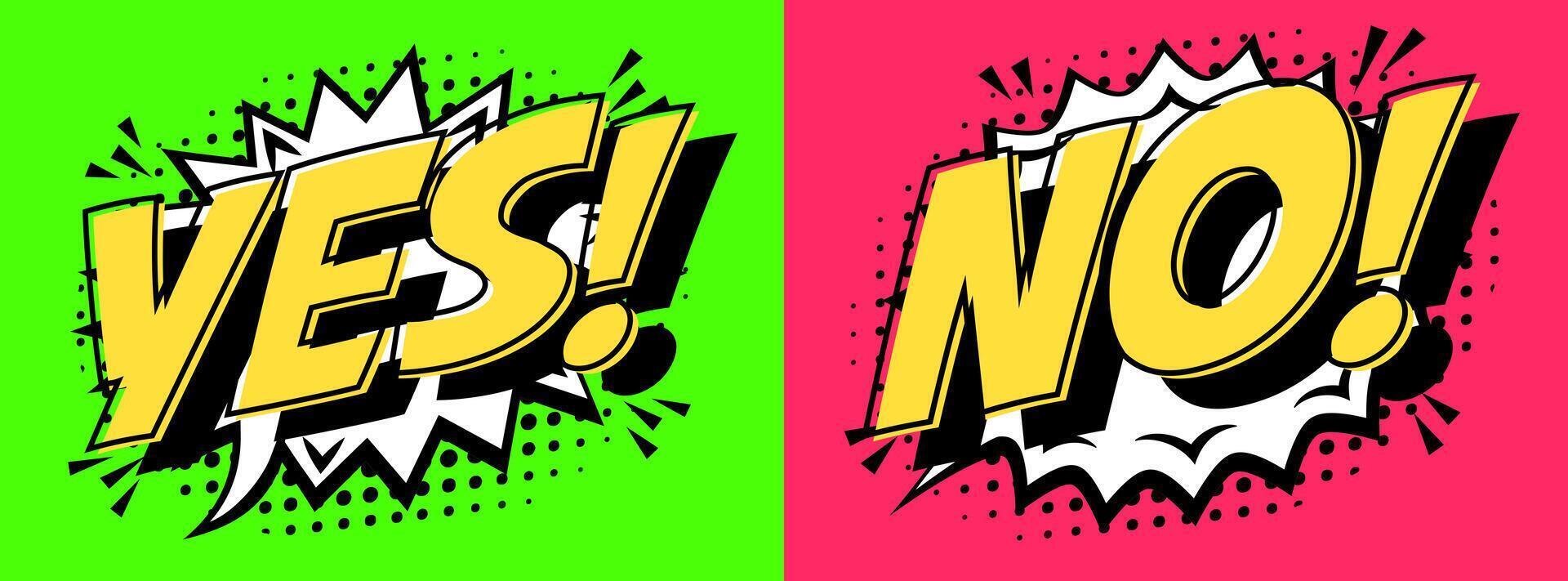 Yes and no speech bubble set comics style vector