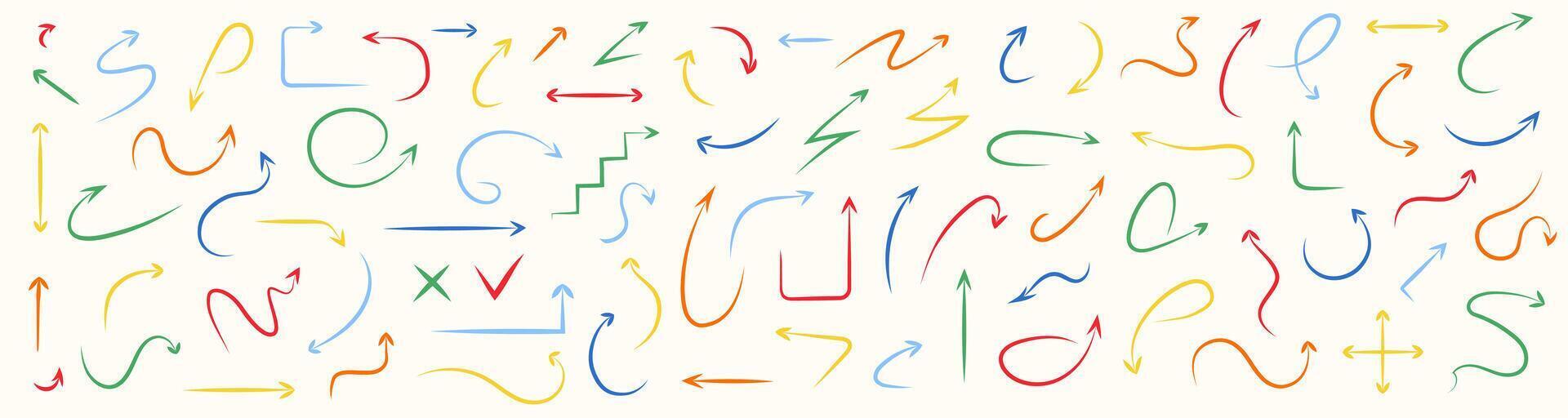 Arrow marker hand drawn color bold style set vector