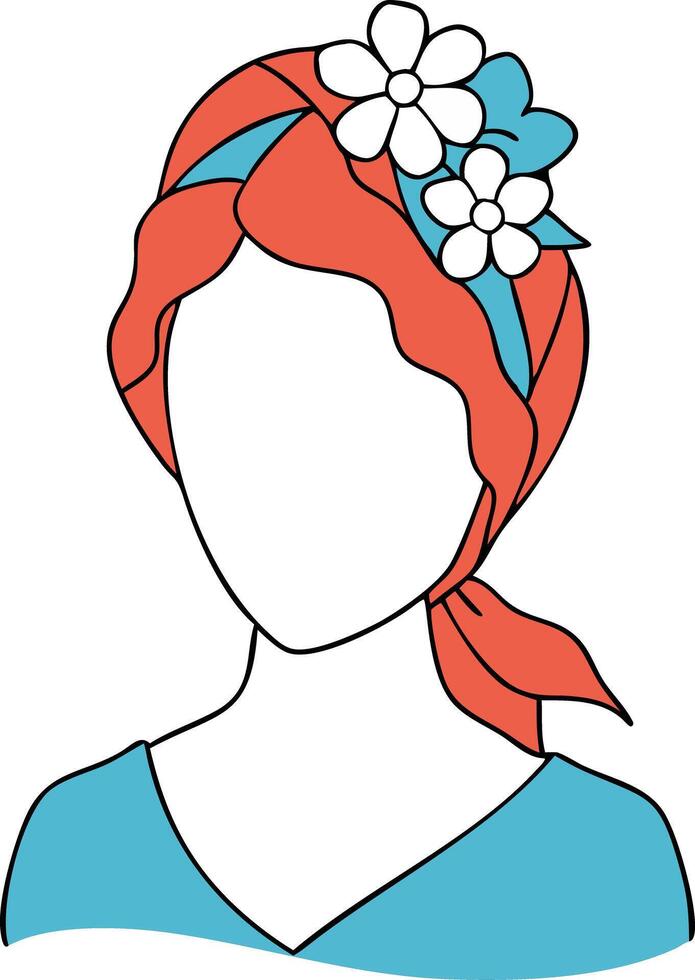 Abstract Female Portrait with Flower Headscarf Illustration vector