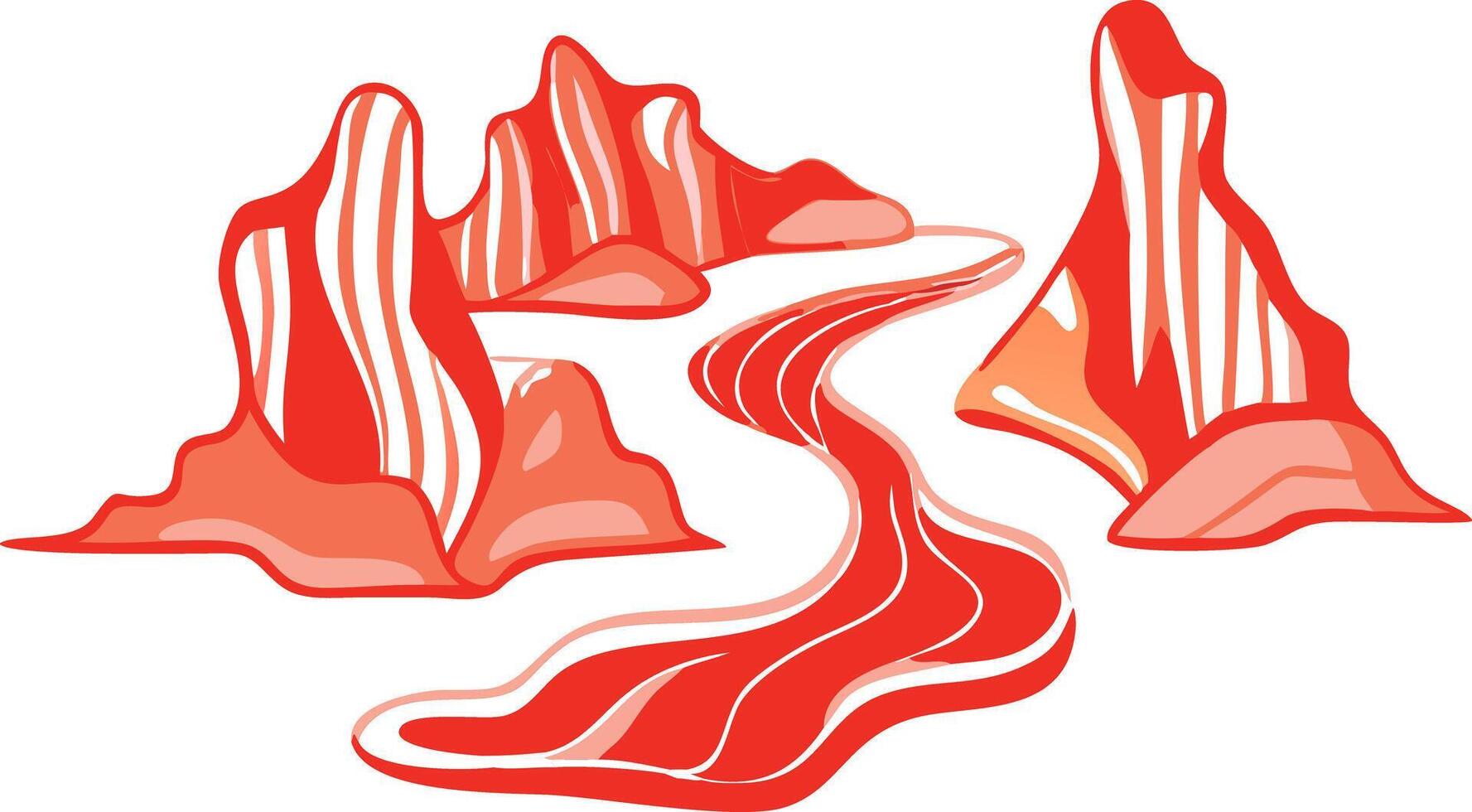 Abstract Red Rock Formations and Winding River Illustration for Design vector
