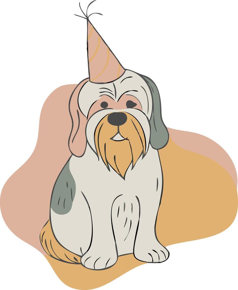Adorable Dog with Party Hat Celebrates Birthday in Colorful Art vector