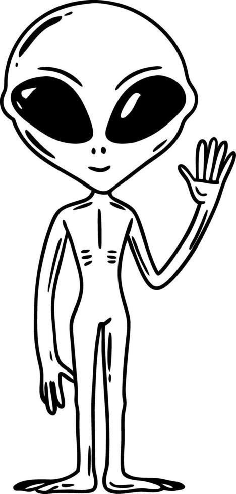 Alien Cartoon Character Waving Friendly Extraterrestrial Art vector