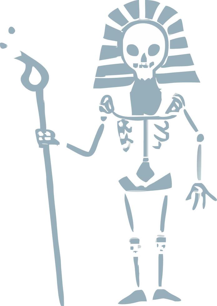 Ancient Egyptian Pharaoh Skeleton with Staff Illustration vector