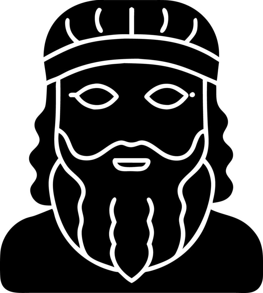 Ancient Greek Statue Face Illustration with Beard and Headband vector