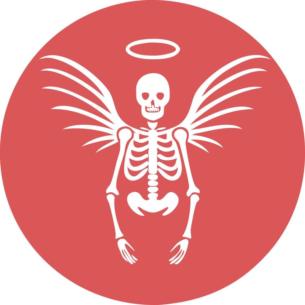Angelic Skeleton with Wings and Halo in Red Circle Illustration vector