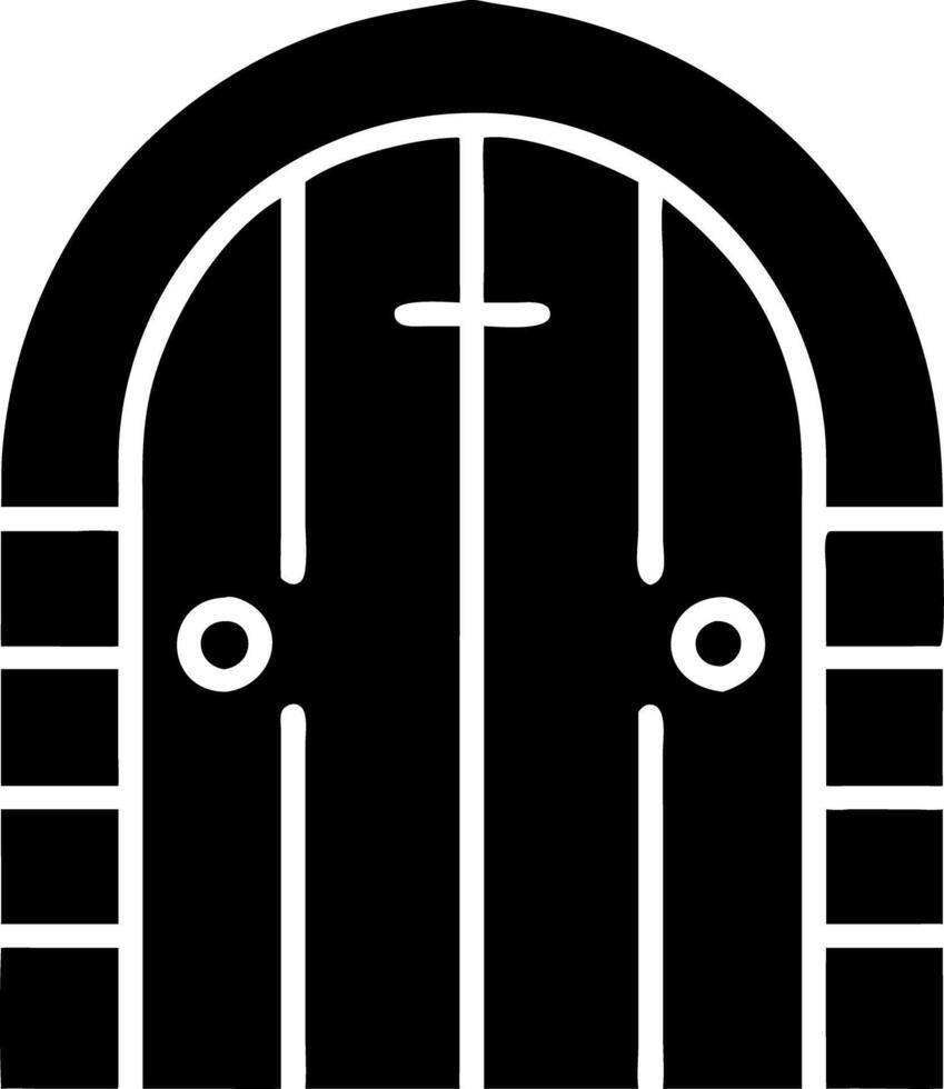 Arched Wooden Door Illustration Medieval Architecture Symbol vector