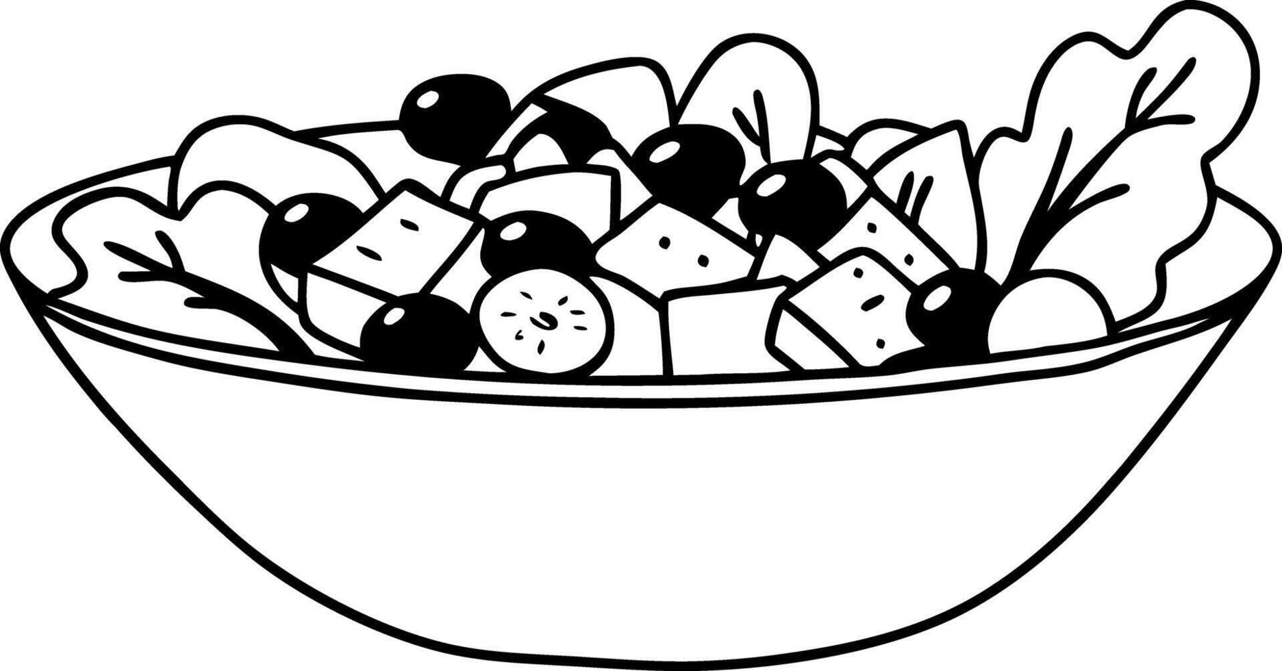 Black and White of Greek Salad with Fresh Vegetables and Feta Cheese vector