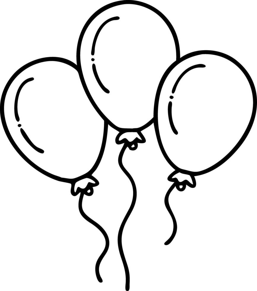 Black Line Art Three Balloons Illustration for Celebrations and Parties vector
