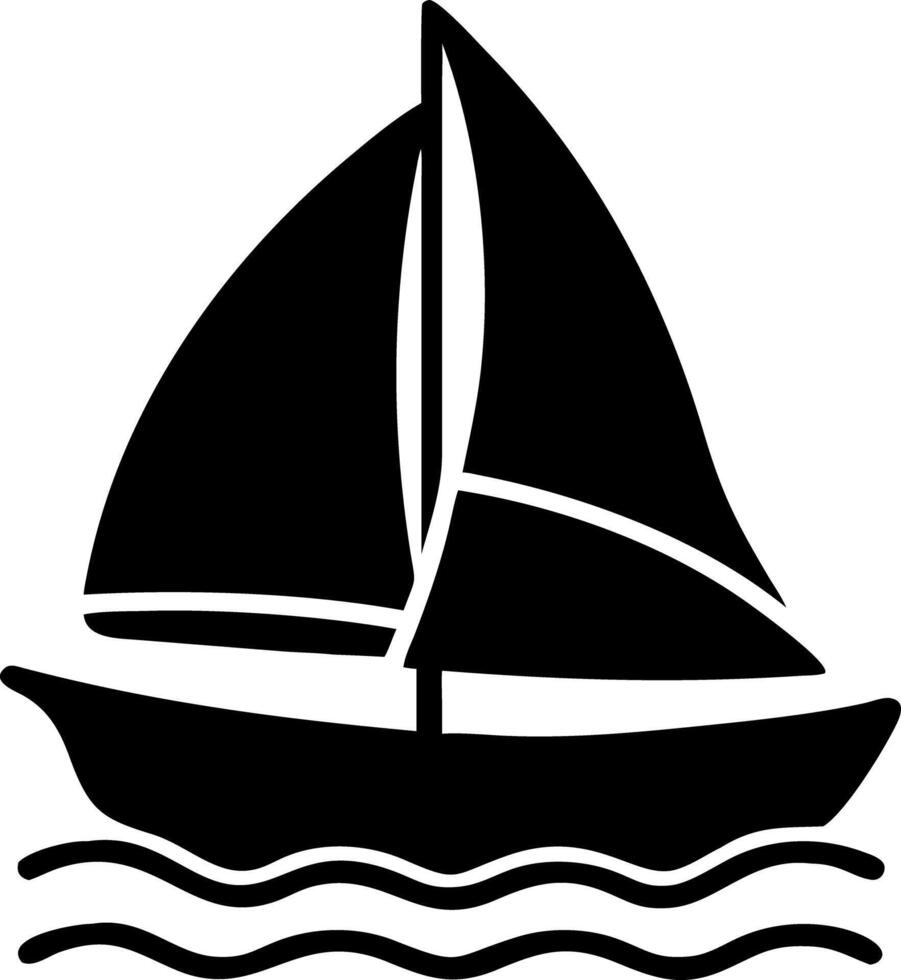 Black Sailing Boat Silhouette on Waves for Nautical Designs vector