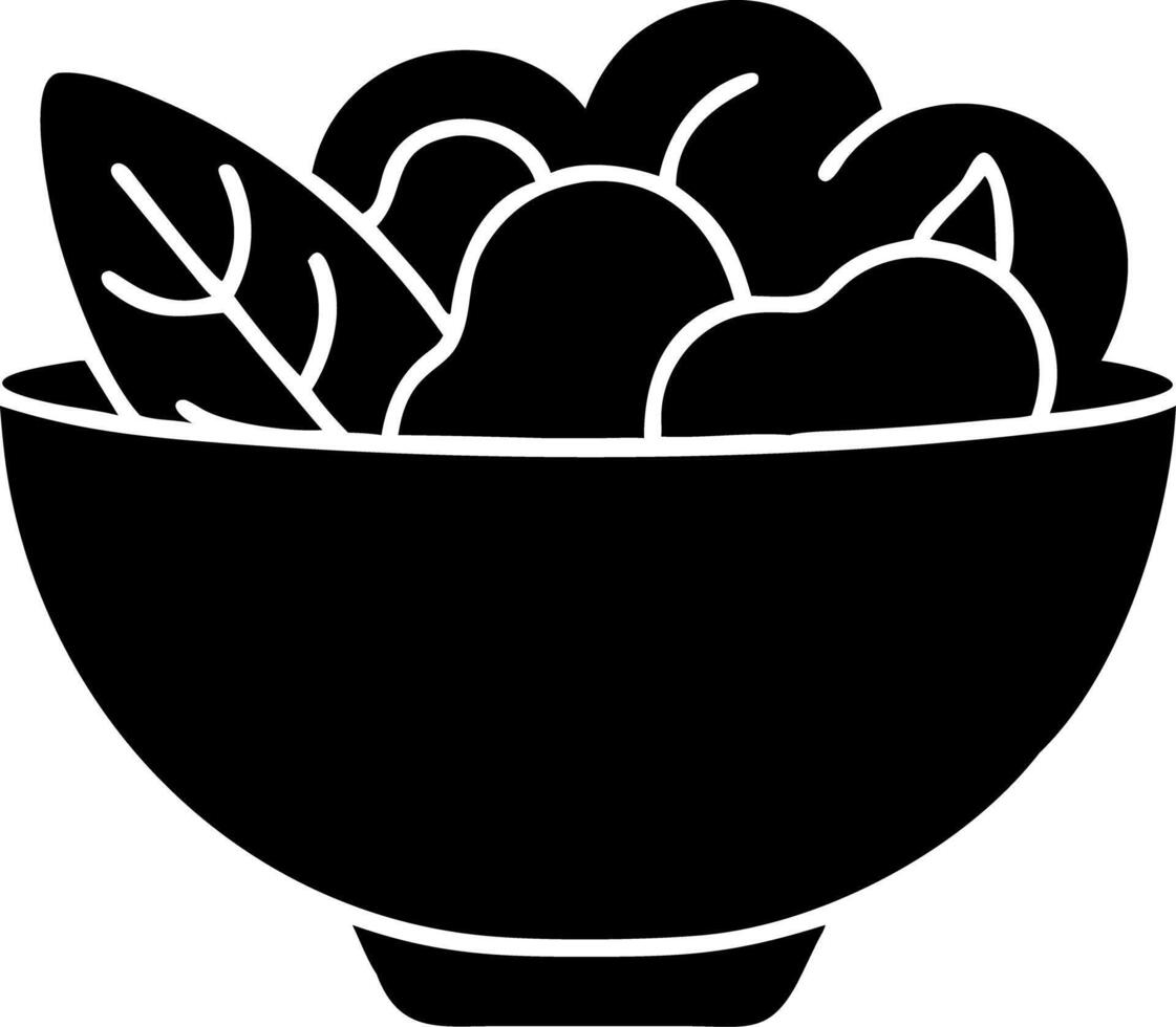 Black Silhouette of Fresh Fruit and Leaf in Bowl for Healthy Lifestyle Designs vector