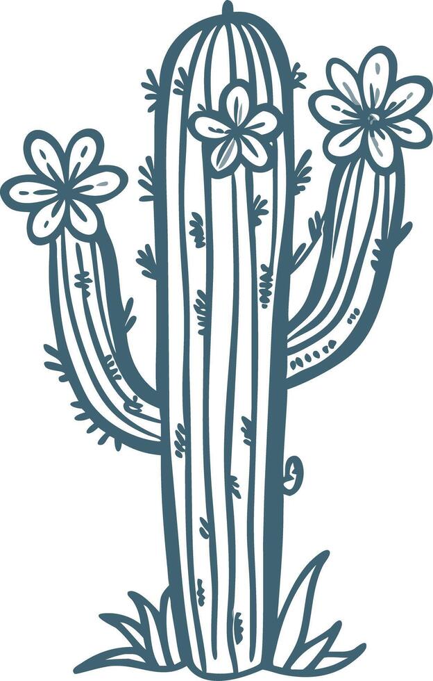 Blooming Cactus Illustration with Flowers Desert Plant Art vector