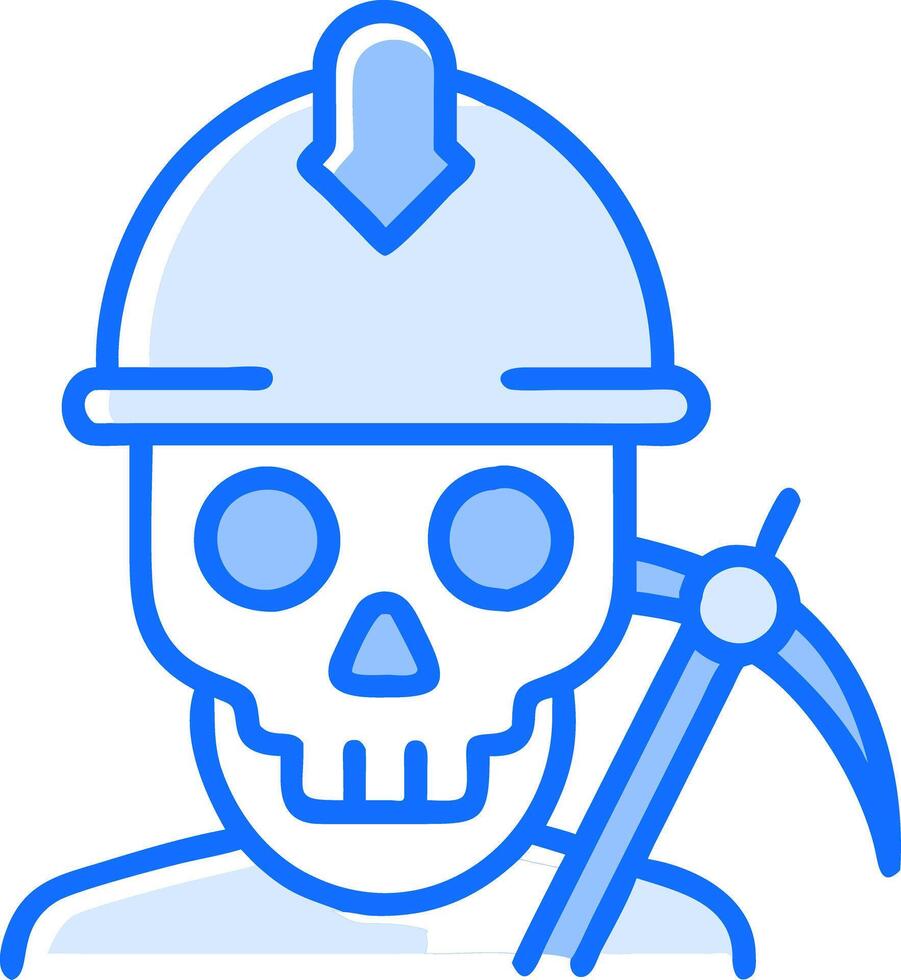Blue Outline Skull with Hard Hat and Pickaxe Graphic vector