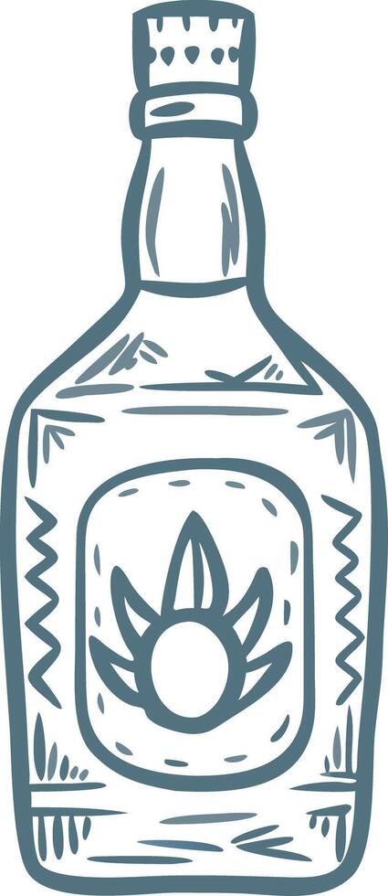 Blue Outline Tequila Bottle with Agave for Beverage Design vector