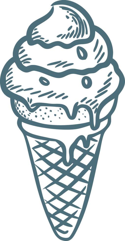 Blue Line Art Ice Cream Cone Suitable for Summer and Dessert Themes vector