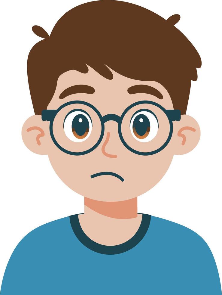 Cartoon Boy with Glasses Expressing Concern in Illustration vector