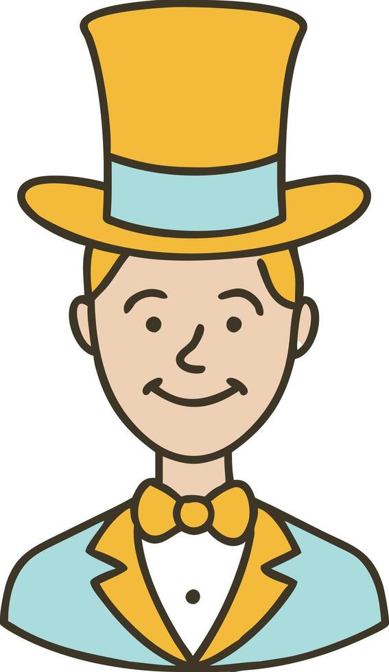 Cartoon Character in Top Hat and Bow Tie Smiling Illustration vector