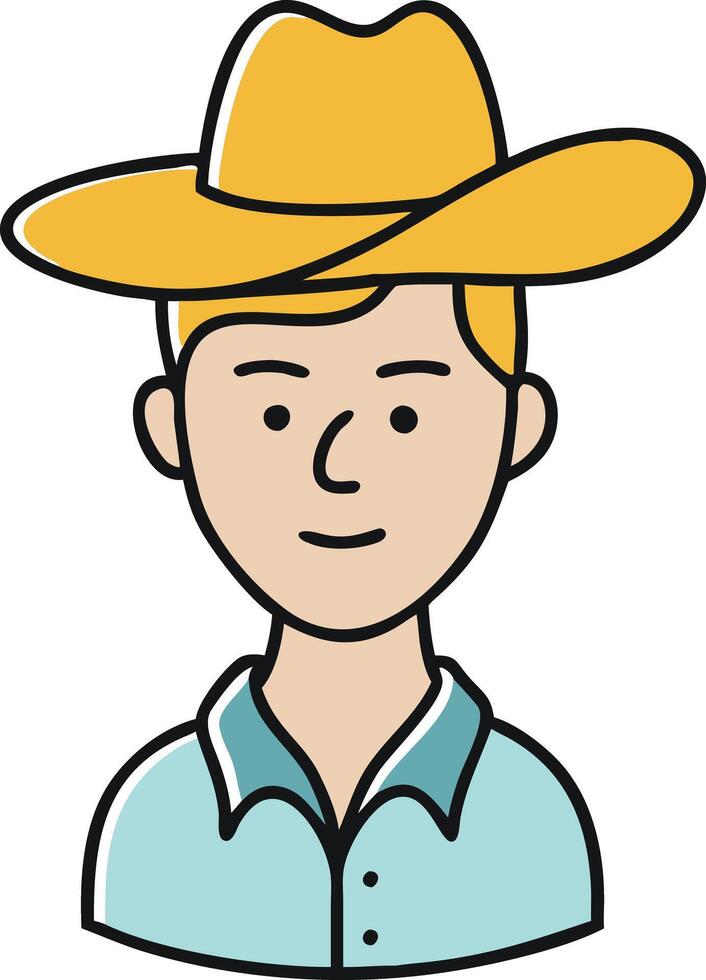 Cartoon Cowboy Portrait with Hat and Blue Shirt in Colorful Illustration vector