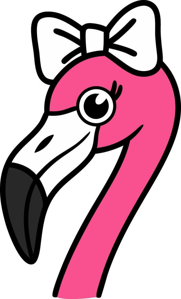 Cartoon Flamingo Head with Bow Fun Animal Illustration Art vector