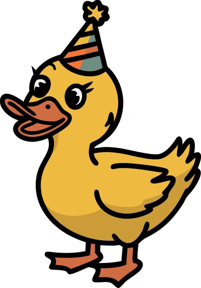 Cartoon Duck Wearing Party Hat Celebrating Birthday in Illustration Art vector