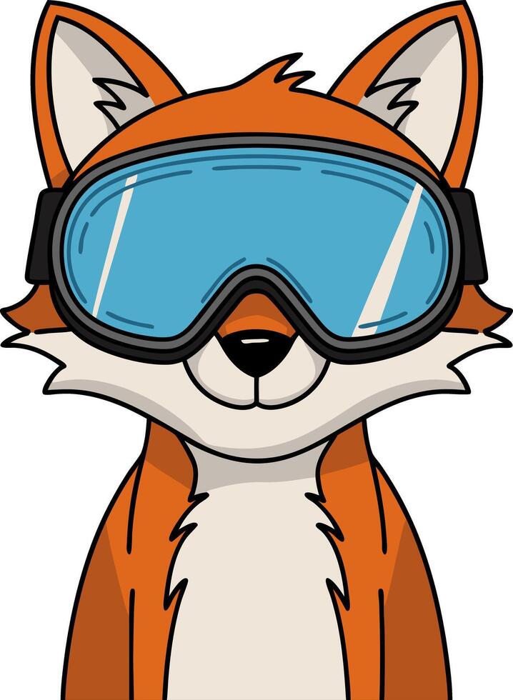 Cartoon Fox Wearing Blue Goggles Animal Character for Skiing and Adventure vector