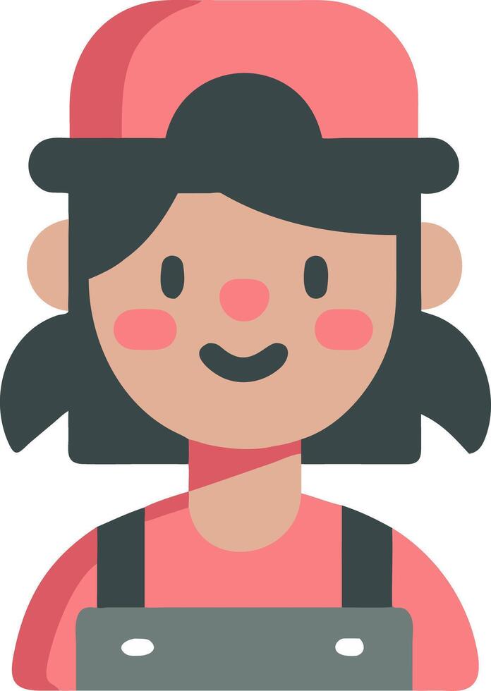 Cartoon Girl in Pink Cap and Overalls Smiling Illustration vector