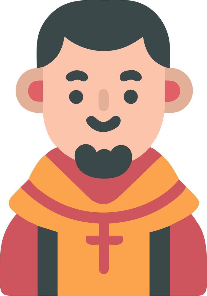 Cartoon Priest Character with Black Hair and Orange Robe Illustration vector