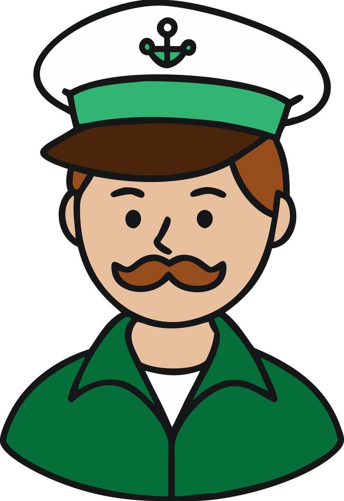 Cartoon Sailor Character Illustration with Anchor Hat and Mustache vector