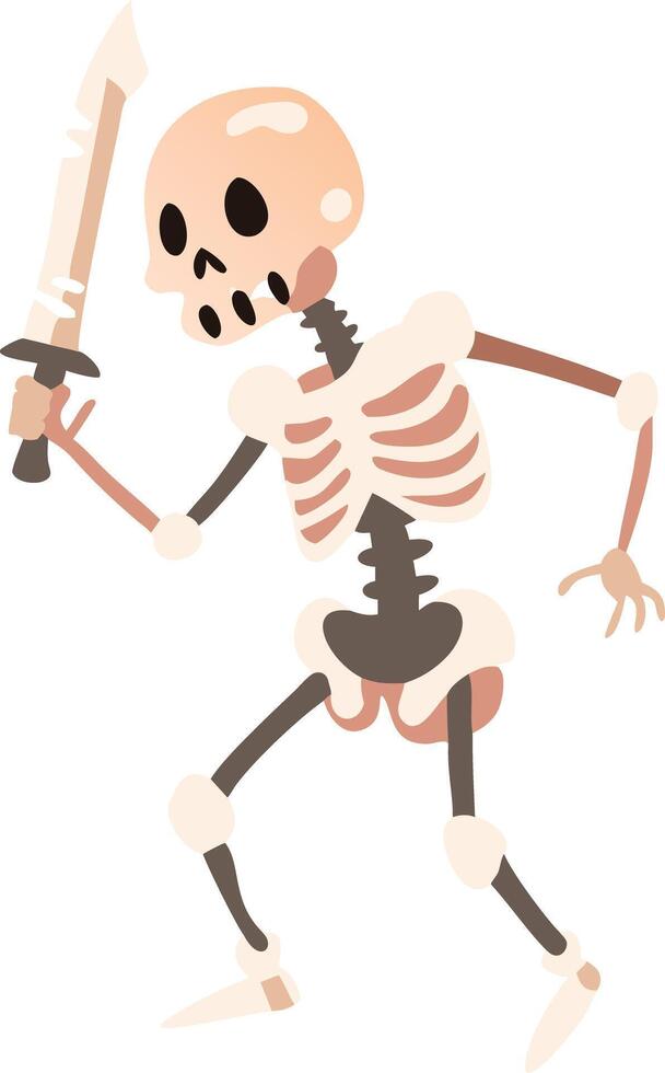 Cartoon Skeleton Warrior Illustration with Sword vector