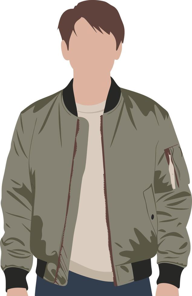 Casual Fashion Illustration of Person in Green Bomber Jacket and T-Shirt Art vector